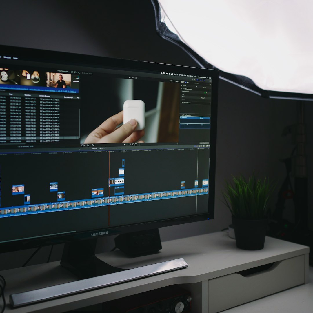 Live broadcast production control room with multiple monitors