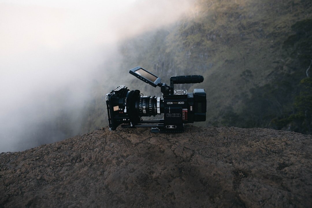 Professional cinema camera on a camera rig with prime lenses