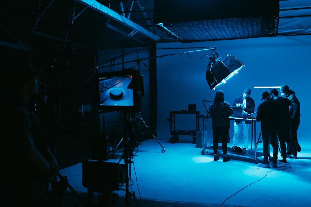 Professional video production studio with cameras and lighting equipment
